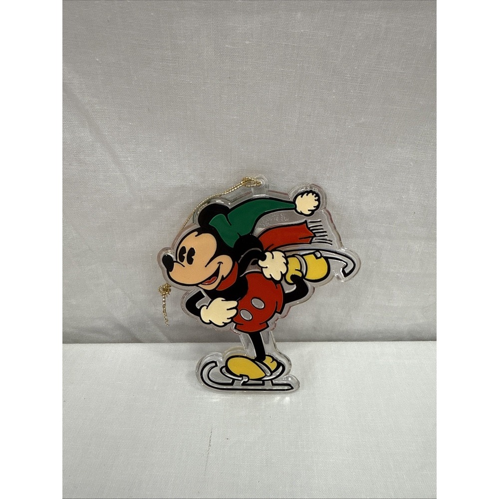 1980s Walt Disney Acrylic Christmas Ornaments Mickey Mouse Skating Vintage